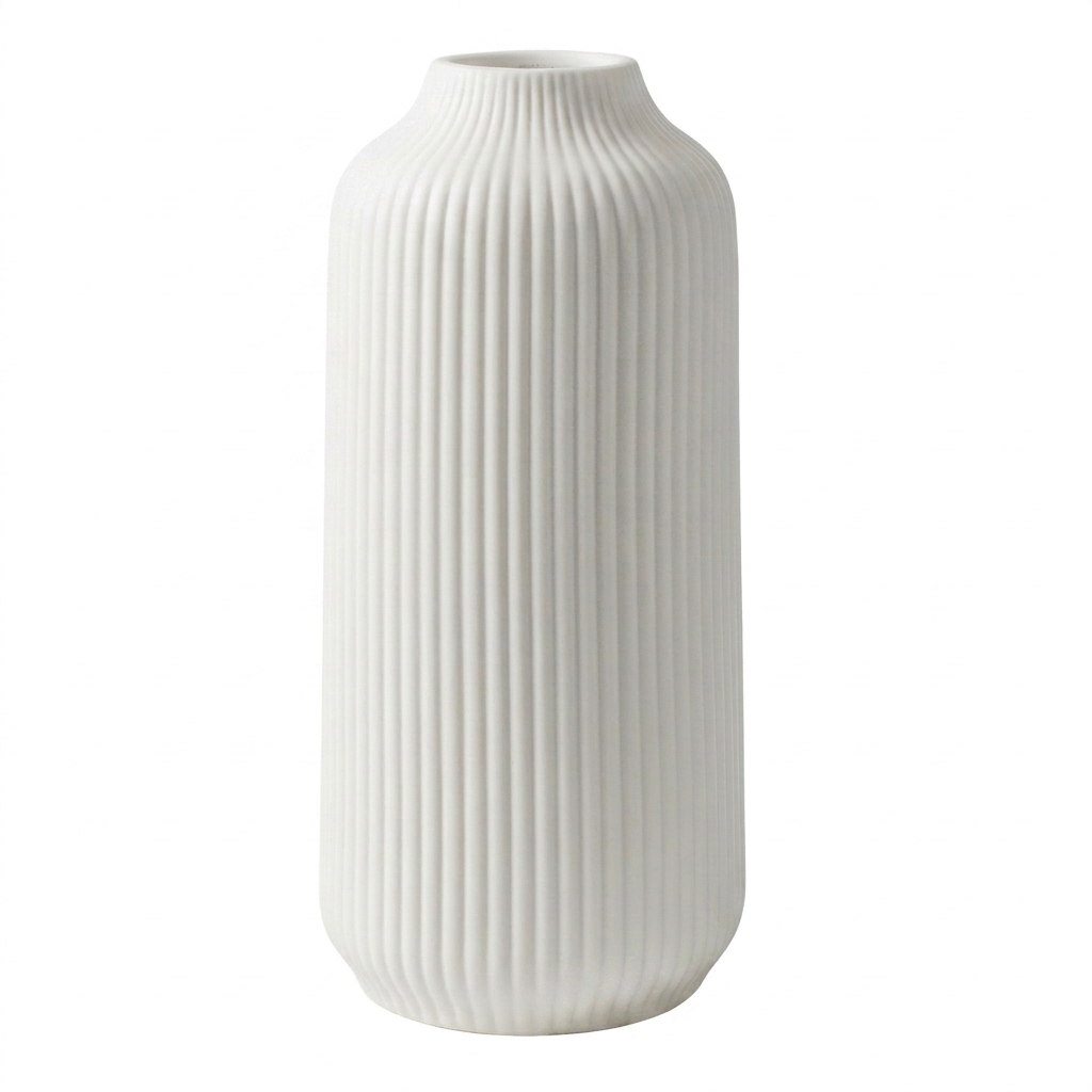 Modern Scandinavian hollow donut ceramic vase in matte white for Nordic interior design