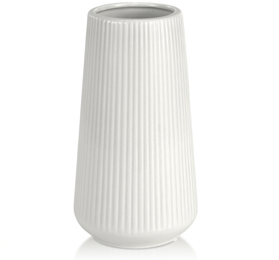Matte white ceramic doughnut vase, Nordic minimalist style for modern home interior decor.